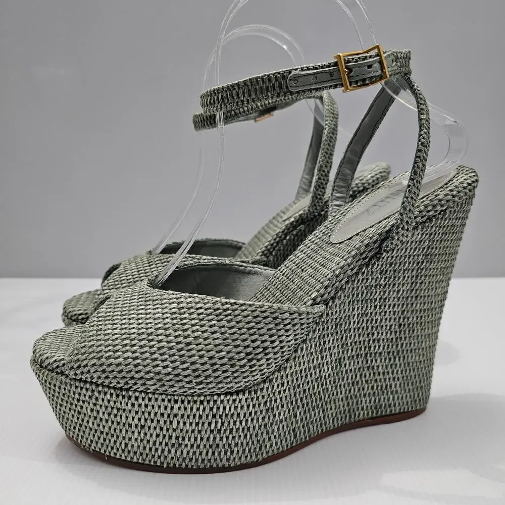 NEW Schutz Neith Straw Wedge Sandal Platform Green Raffia Size 9.5 - Picture 13 of 13